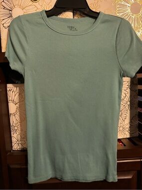 Time and Tru Short Sleeve Ribbed Tee in Sage